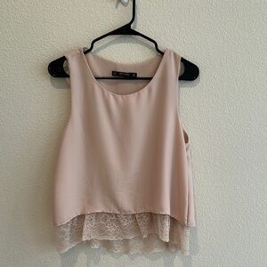Zara Elegant Pink Lace Hem Women's Top